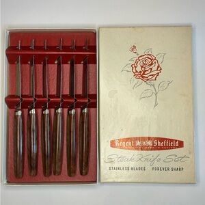 Vintage Regent Sheffield Stainless Steel Forever Sharp Steak Knife Set of 6